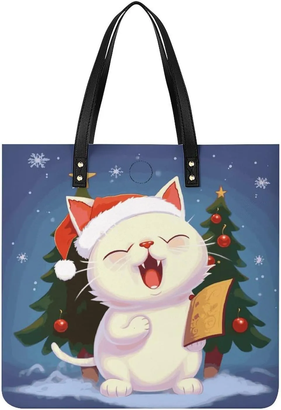 Leather Handbags Fallow Cute Sing Christmas Carols Printing Leather Purse Portable Tote Purse For Women