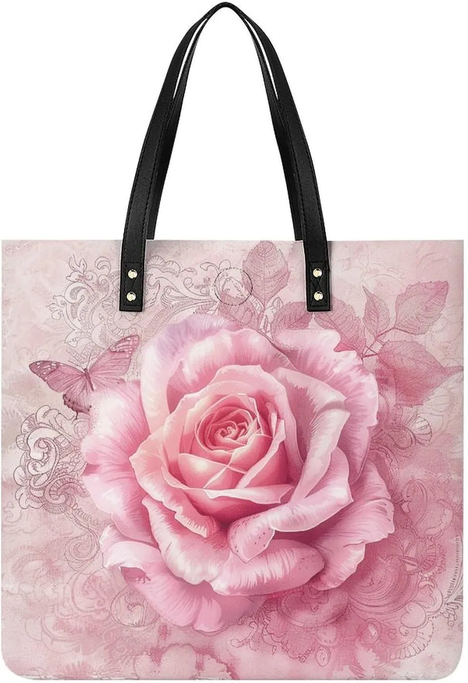 Leather Handbags Fallow Delicate Peach Butterfly Printing Leather Purse Portable Tote Purse For Women