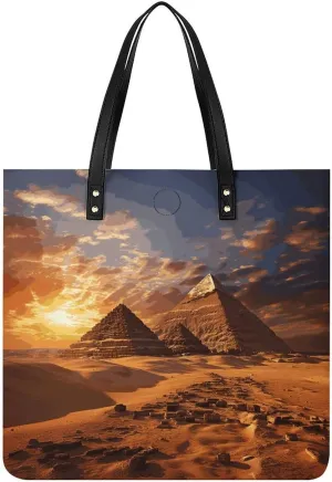Leather Handbags Fallow Egyptian Pyramids Printing Leather Purse Portable Tote Purse For Women