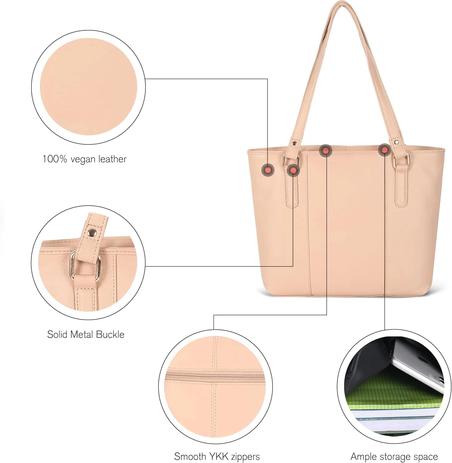 Leather Purse For Women - Real Leather Tote For Women - Ladies Shoulder Handbag For Work, Travel, Casual Use