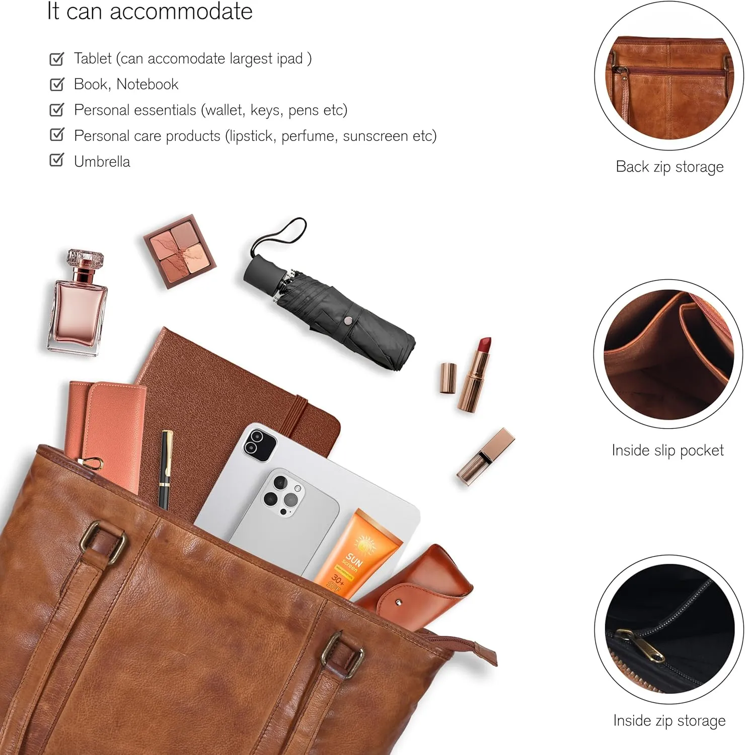 Leather Purse For Women - Real Leather Tote For Women - Ladies Shoulder Handbag For Work, Travel, Casual Use