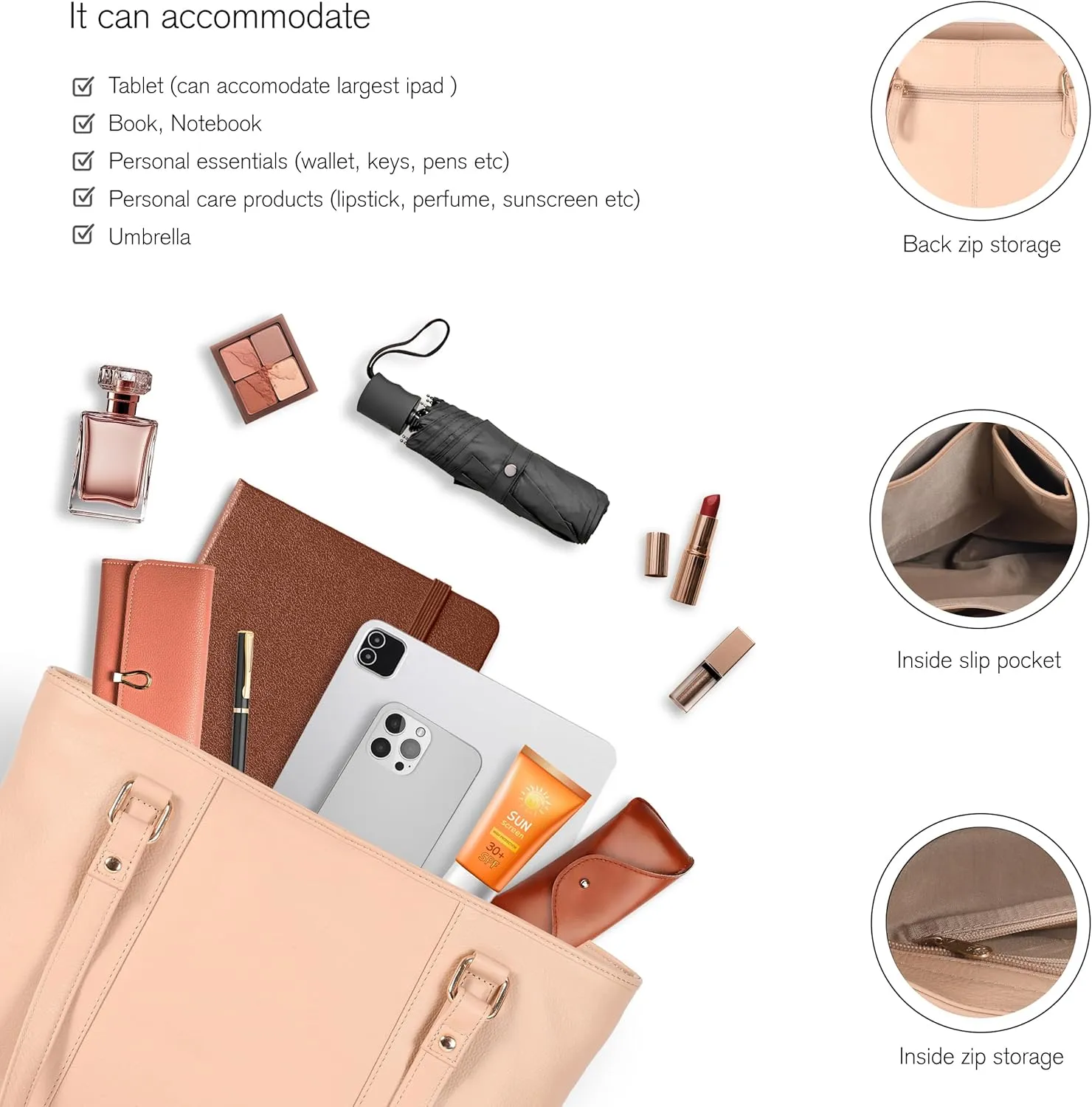 Leather Purse For Women - Real Leather Tote For Women - Ladies Shoulder Handbag For Work, Travel, Casual Use