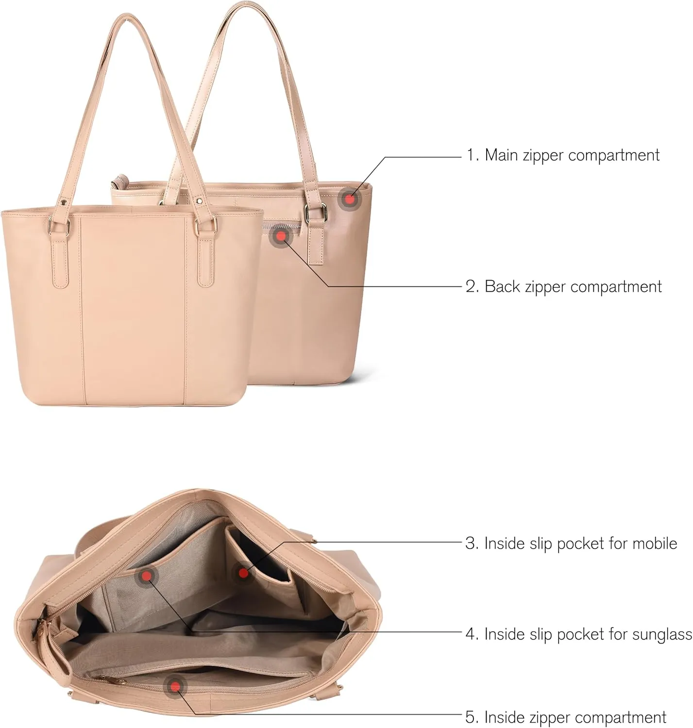 Leather Purse For Women - Real Leather Tote For Women - Ladies Shoulder Handbag For Work, Travel, Casual Use