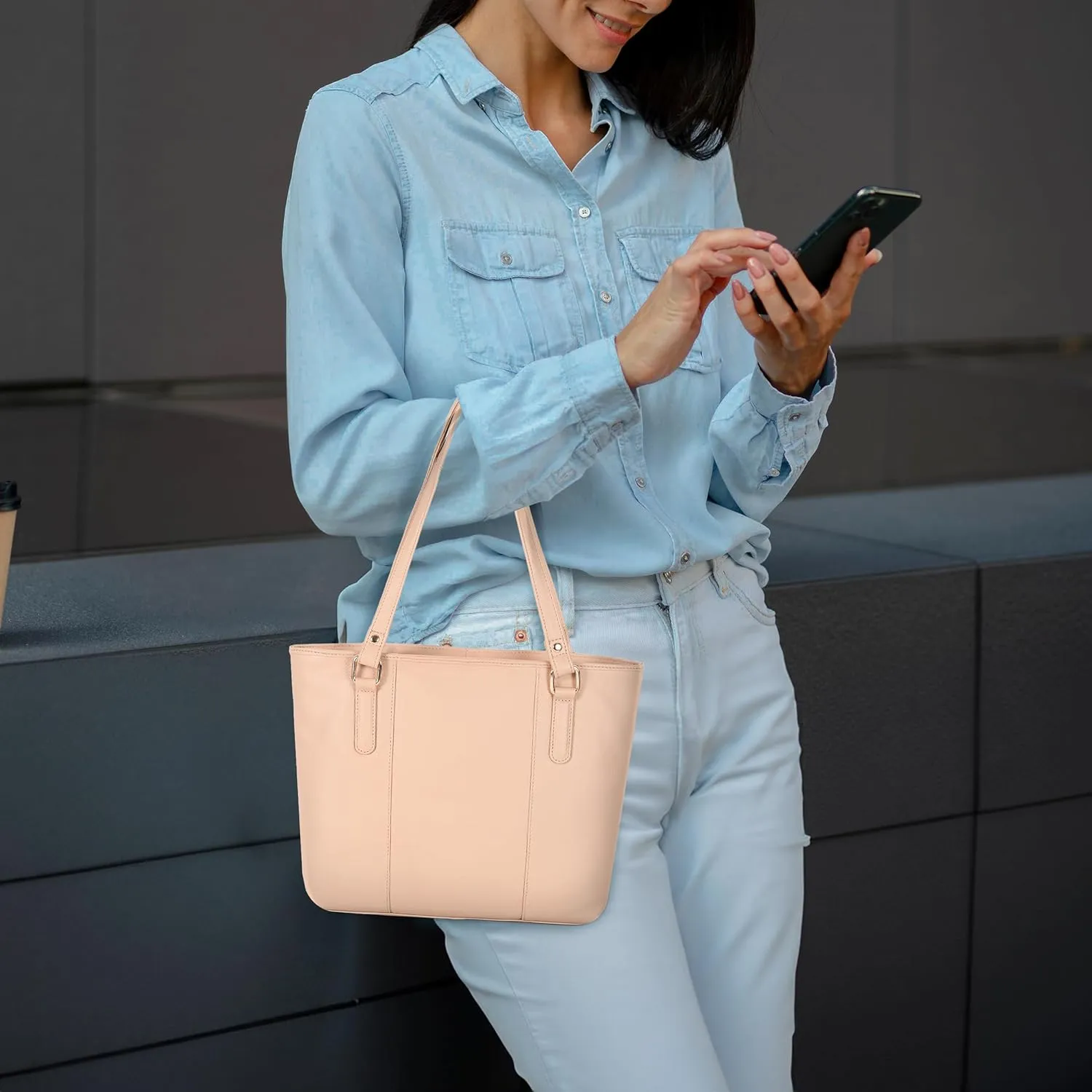 Leather Purse For Women - Real Leather Tote For Women - Ladies Shoulder Handbag For Work, Travel, Casual Use
