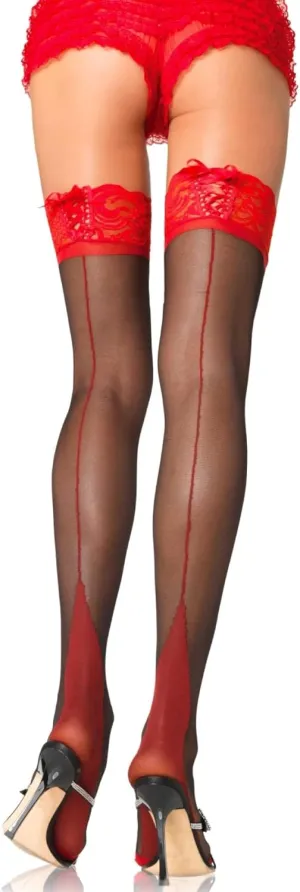 Leg Avenue womens Corset Lace Top Cuban Heel Backseam Stockings