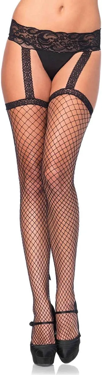 Leg Avenue Women's Fishnet Lace Stockings with Attached Garter Belt
