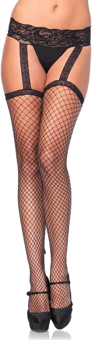 Leg Avenue Women's Fishnet Lace Stockings with Attached Garter Belt