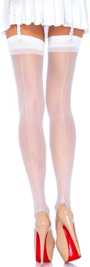 Leg Avenue Women's Sheer Lace Top Thigh High Stockings with Backseam