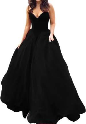 Lemai V Neck Velvet and Tulle Long Ball Gown Corset Formal Evening Prom Dresses