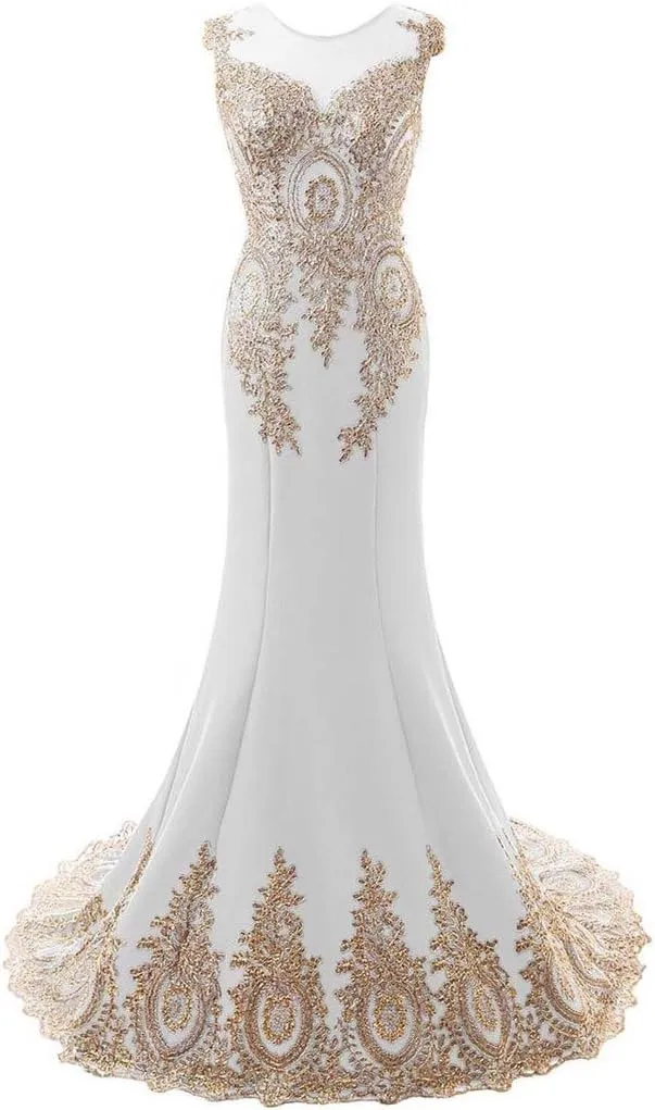 Lemai Women's God Lace Mermaid Sheer Sweep Train Formal Long Prom Evening Dresses