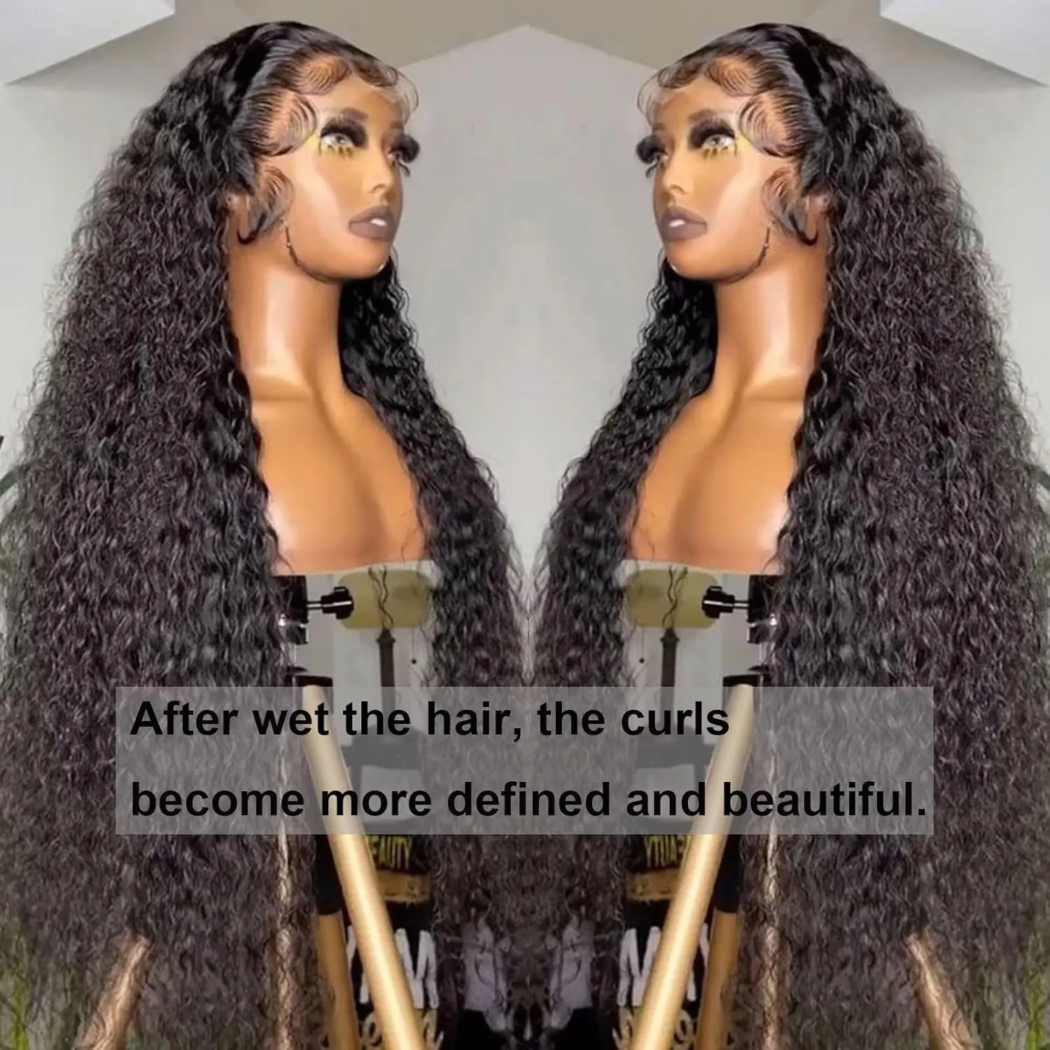 Lemoda 12A Full 13x4 Water Wave Lace Front Virgin Human Hair Wigs 34Inch Deep Wave 13x4 HD Transparent Lace Frontal Wigs Wet and Wavy Human Hair Wig Bouncy Curl Color 1B