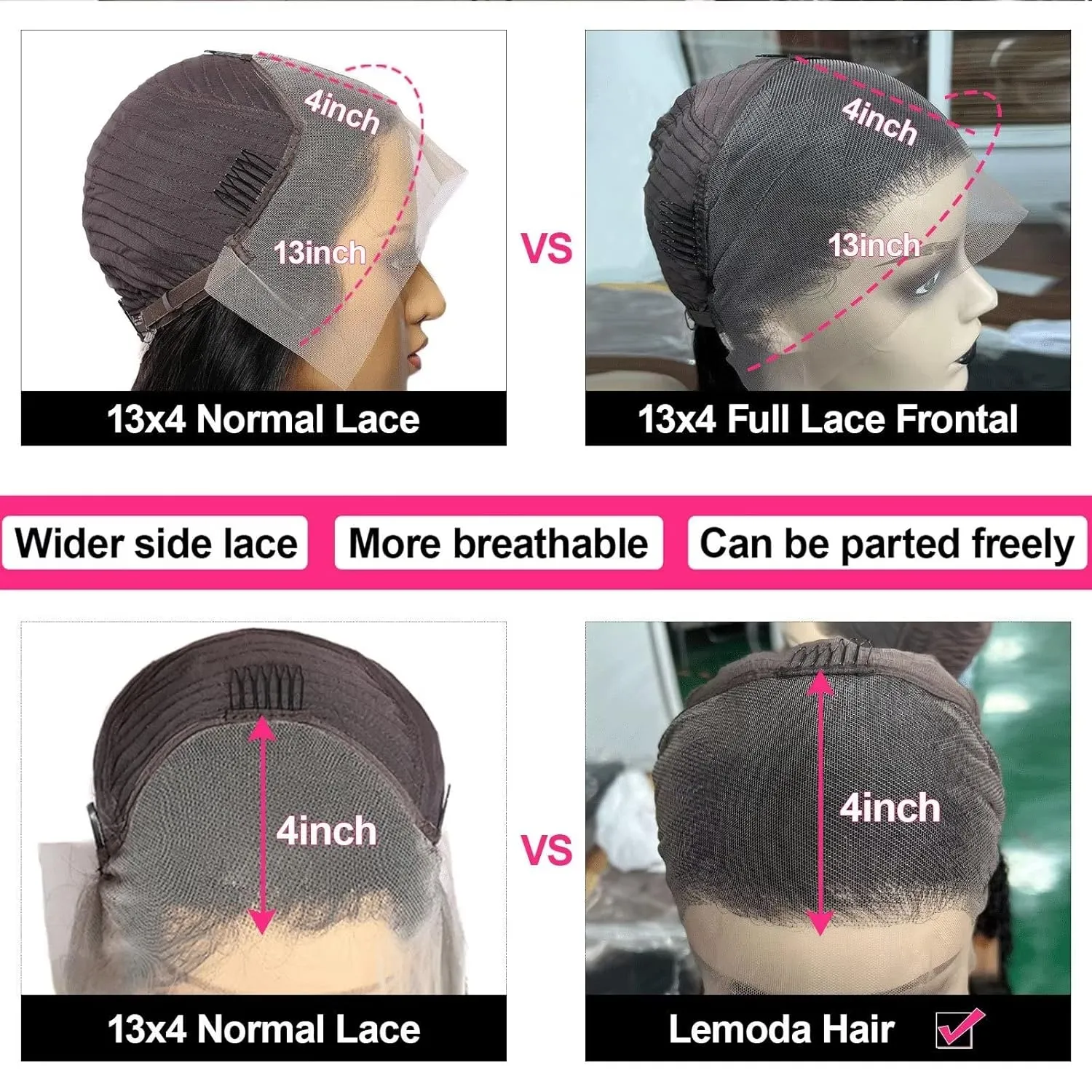 Lemoda 12A Full 13x4 Water Wave Lace Front Virgin Human Hair Wigs 34Inch Deep Wave 13x4 HD Transparent Lace Frontal Wigs Wet and Wavy Human Hair Wig Bouncy Curl Color 1B