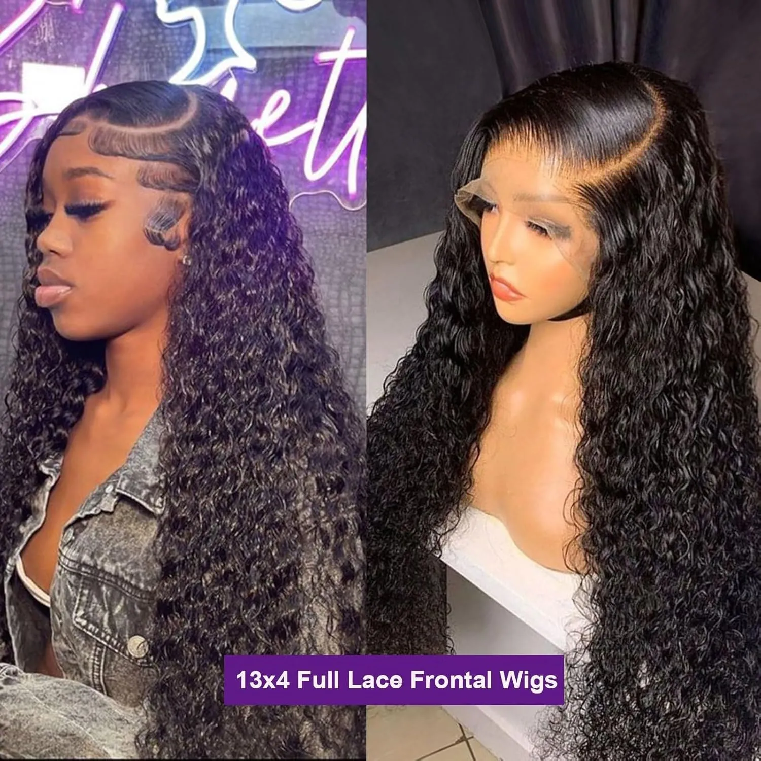 Lemoda 12A Full 13x4 Water Wave Lace Front Virgin Human Hair Wigs 34Inch Deep Wave 13x4 HD Transparent Lace Frontal Wigs Wet and Wavy Human Hair Wig Bouncy Curl Color 1B