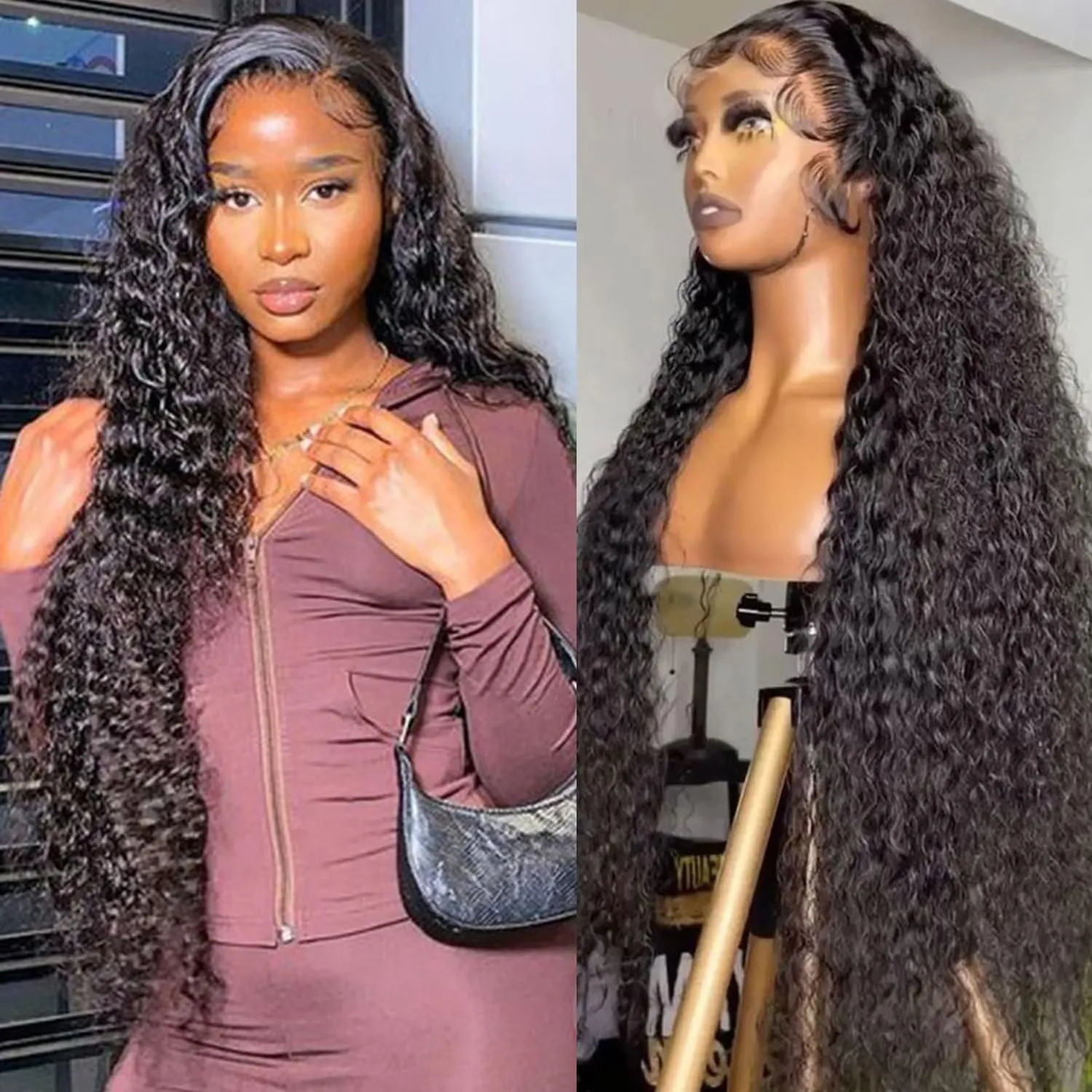Lemoda 12A Full 13x4 Water Wave Lace Front Virgin Human Hair Wigs 34Inch Deep Wave 13x4 HD Transparent Lace Frontal Wigs Wet and Wavy Human Hair Wig Bouncy Curl Color 1B