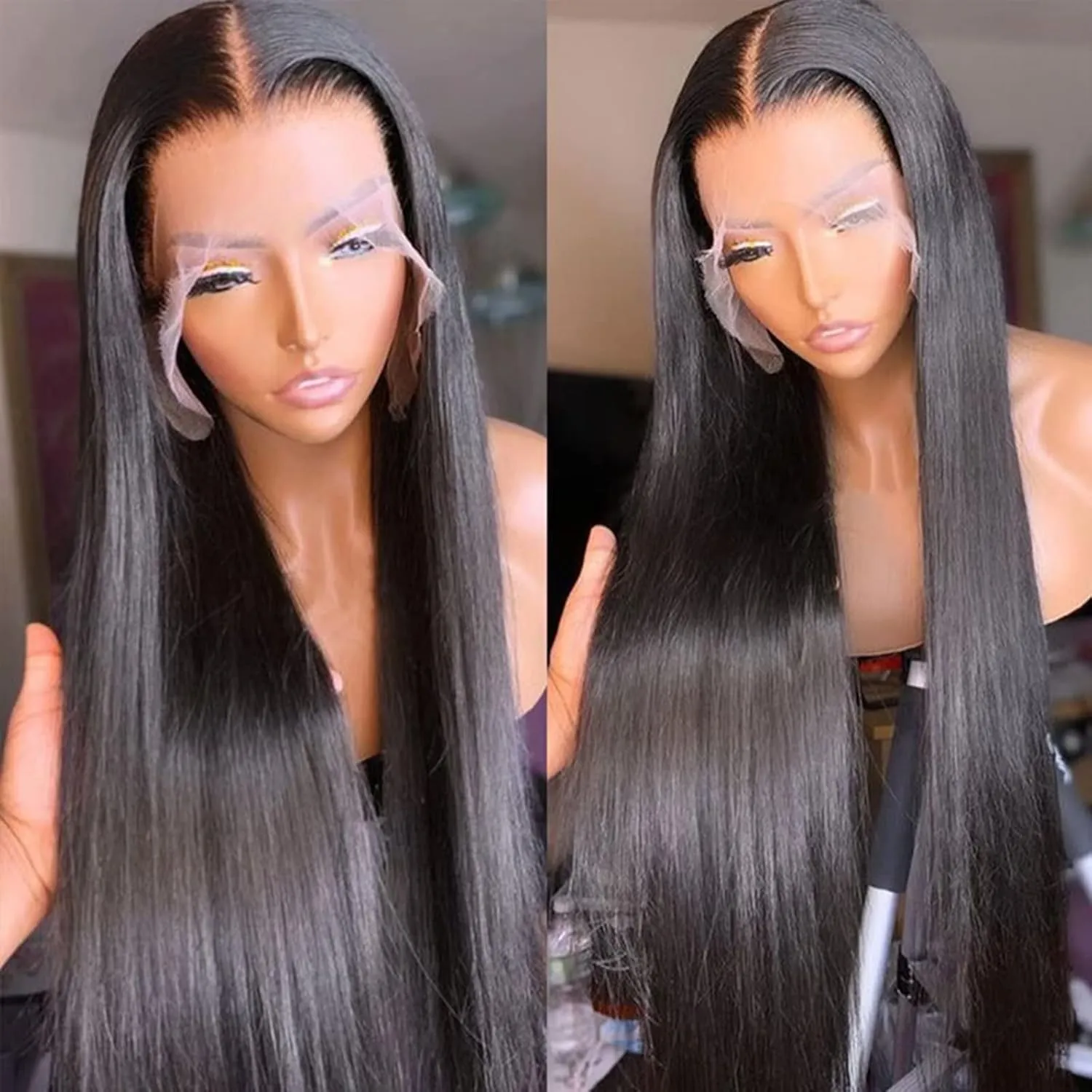 Lemoda 26Inch 13x6 SKINLIKE Real HD Lace Wigs 180% Density 12A Brazilian Straight Virgin Human Hair Lace Frontal Wigs Invisible 0.1mm Ultra-thin Frayed Ends Lace Front Wig Pre Plucked Tiny Knots