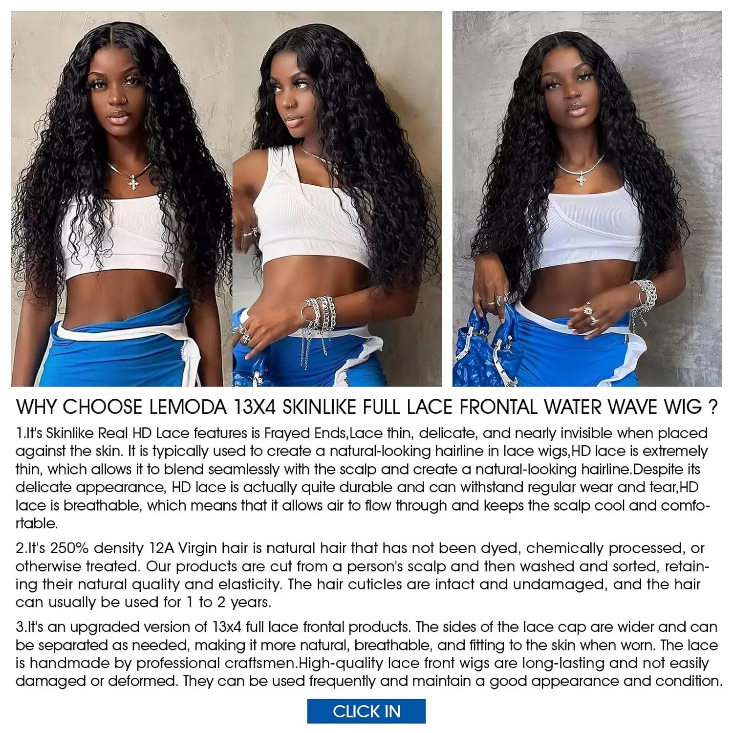 Lemoda 28Inch 12A 250% Density SKINLIKE Real HD Lace Water Wave 13x4 Full Lace Frontal Wigs Deep Wave Virgin Human Hair Invisible 0.1mm Ultra-thin Frayed Ends Wet and Wavy Lace Front Wig Tiny Knots