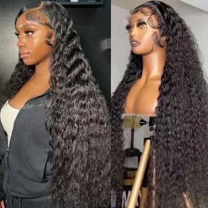 Lemoda SKINLIKE Real HD Full 13x6 Lace Wigs 32Inch Water Wave 13x6 Full Lace Frontal Human Hair Wigs 210% Deep Wave Virgin Human Hair Invisible 0.1mm Ultra-thin Frayed Ends