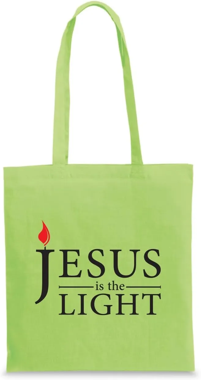 lepni.me Canvas Tote Bag Jesus Christ is the Light God's Love Cotton Handbags Easter Nativity Religious Christian Gifts (M Light Green Multi Color)