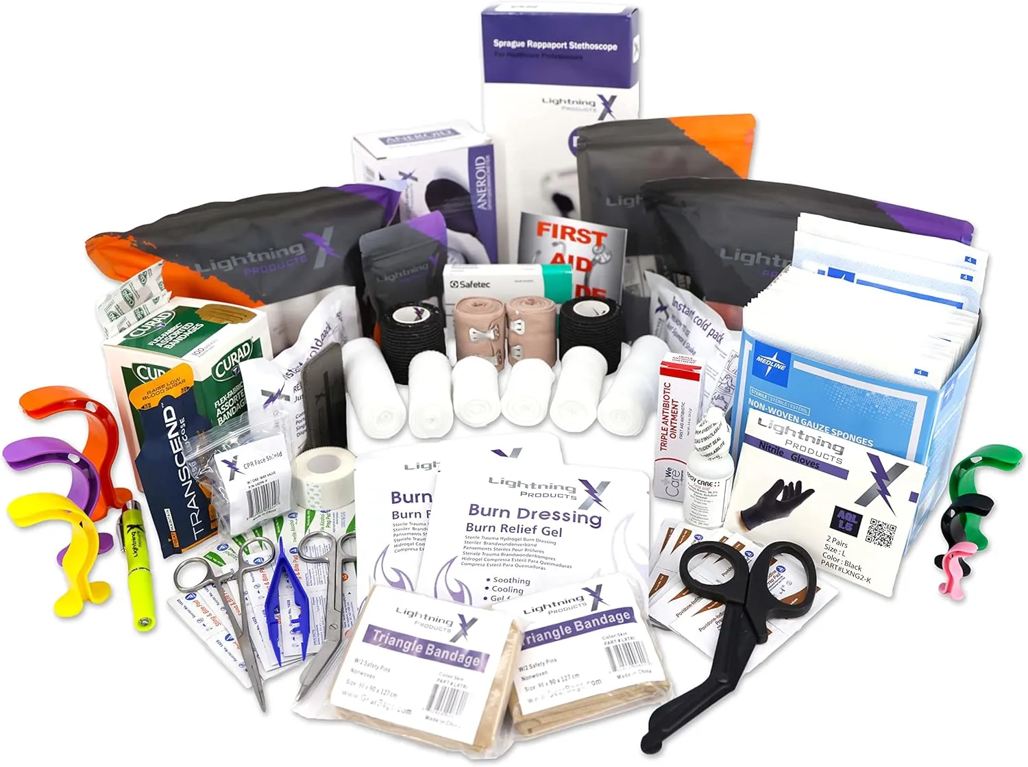 Lightning X Small First Responder EMT EMS Trauma Bag Stocked First Aid Fill Kit B (Navy Blue)