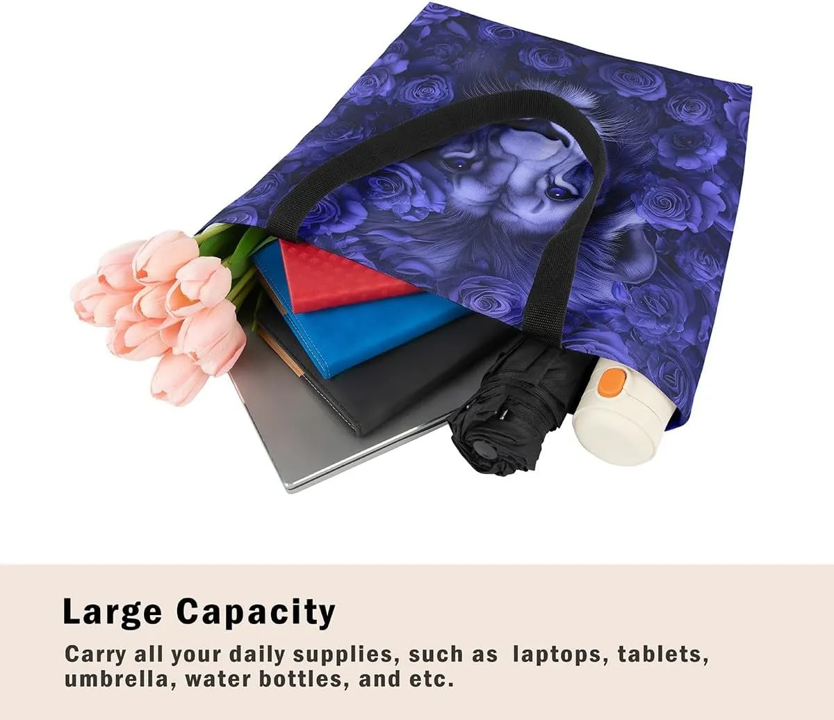 Lion Eagle Canvas Tote Bag,3D Print Wild Animals Aesthetic Shoulder Handbags for Shopping Gym