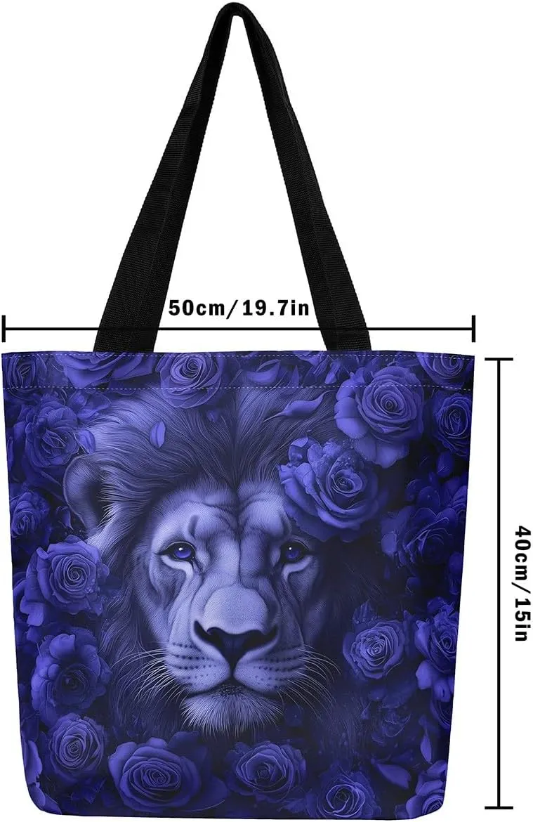 Lion Eagle Canvas Tote Bag,3D Print Wild Animals Aesthetic Shoulder Handbags for Shopping Gym