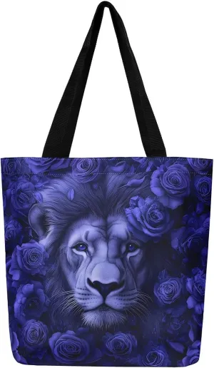 Lion Eagle Canvas Tote Bag,3D Print Wild Animals Aesthetic Shoulder Handbags for Shopping Gym