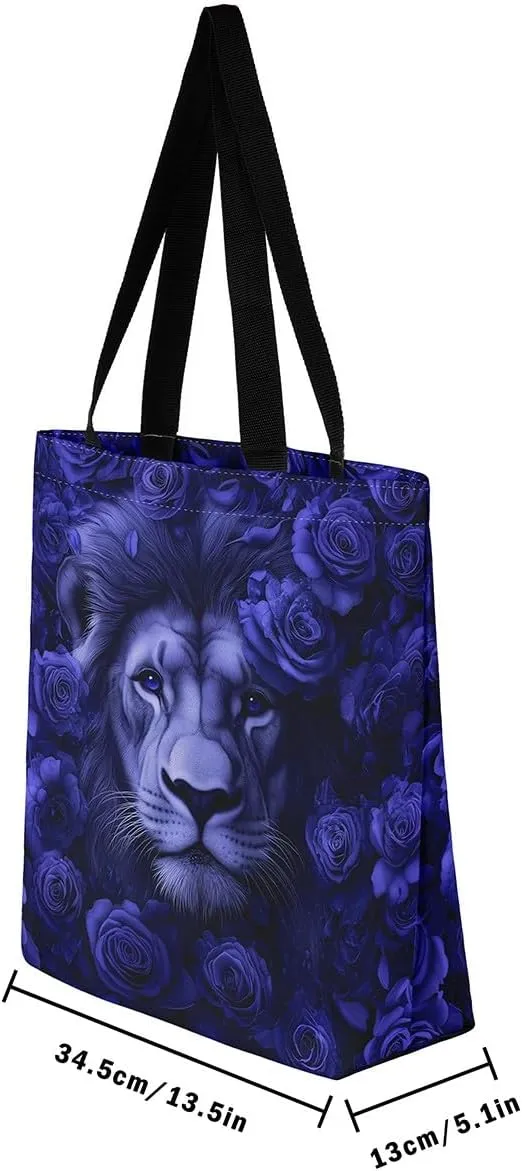 Lion Eagle Canvas Tote Bag,3D Print Wild Animals Aesthetic Shoulder Handbags for Shopping Gym