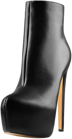 LISHAN Women's Platform 6in Stiletto Heel Black Ankle High Boots