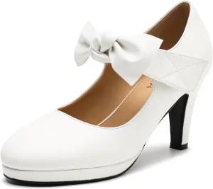 LIURUIJIA Women's Bow Platform Heels Mary Jane Pumps Ladies Sexy Cute Dressy Shoes for Wedding Work Party