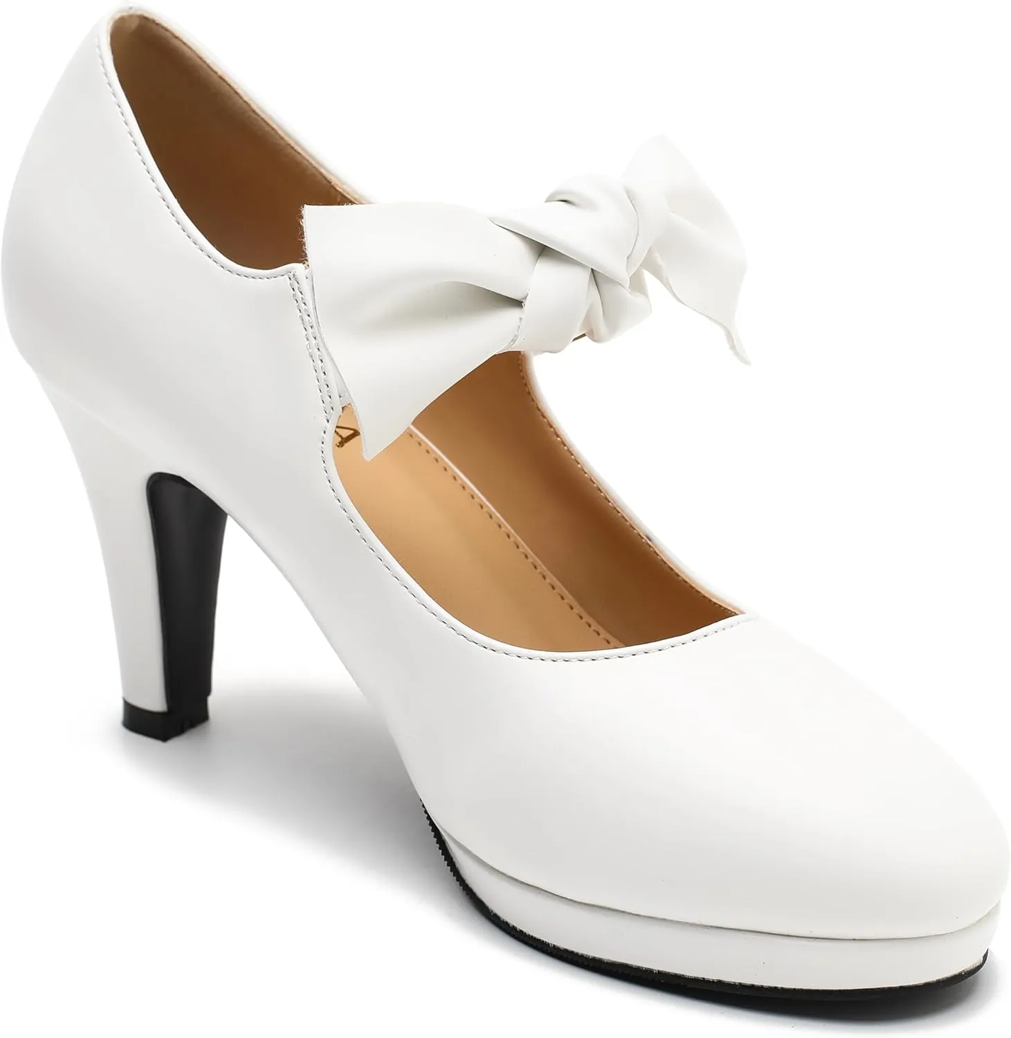 LIURUIJIA Women's Bow Platform Heels Mary Jane Pumps Ladies Sexy Cute Dressy Shoes for Wedding Work Party