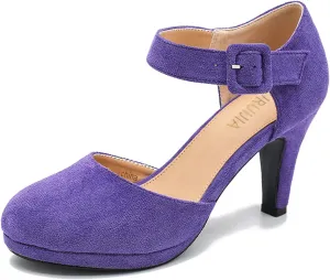 LIURUIJIA Women's Closed Toe Platform High Heels Pumps Ankle Strap Casual Dressy Shoes Vintage Bridal Wedding Party