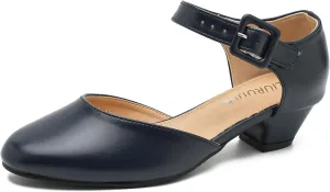 LIURUIJIA Women's Low Chunky Heel Dress Shoes Closed Toe Comfortable Heels D'Orsay Work Office Pumps Dark Blue US 11.5