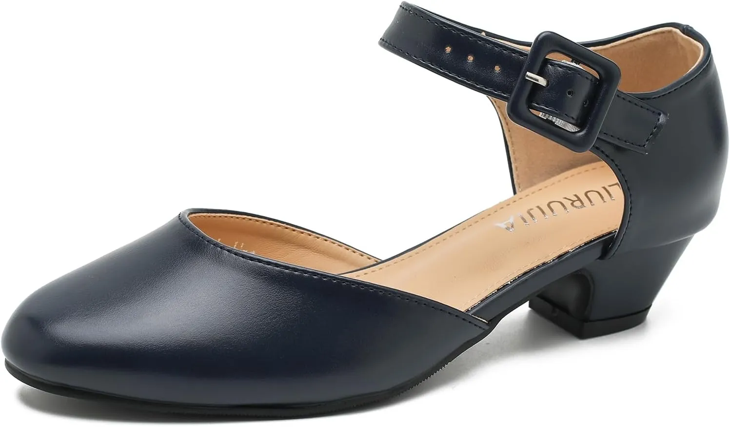 LIURUIJIA Women's Low Chunky Heel Dress Shoes Closed Toe Comfortable Heels D'Orsay Work Office Pumps Dark Blue US 11.5