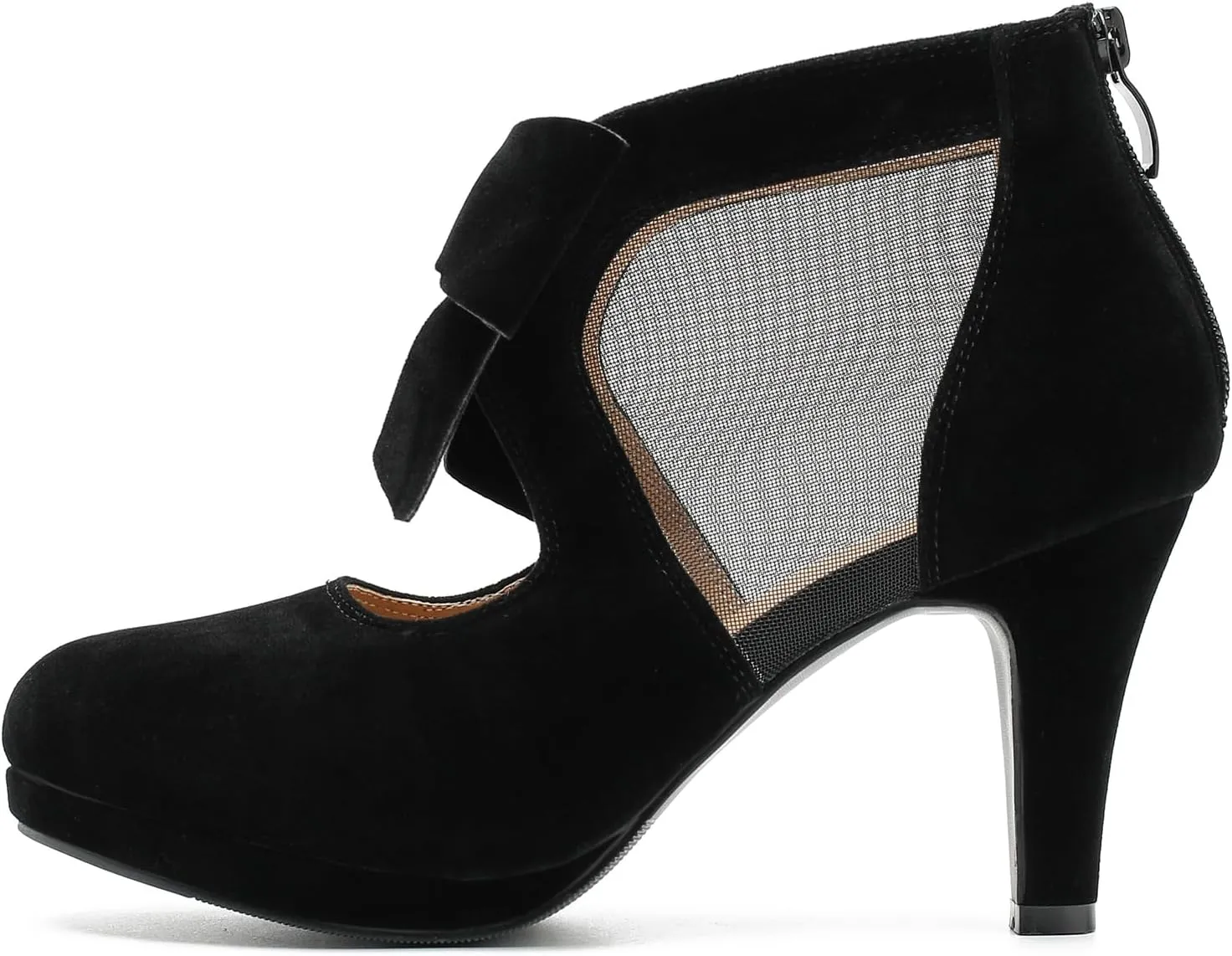 LIURUIJIA Womens Platform High Heels Bow Pumps Cutout Mesh Panel Wedding Work Party Dress Shoes