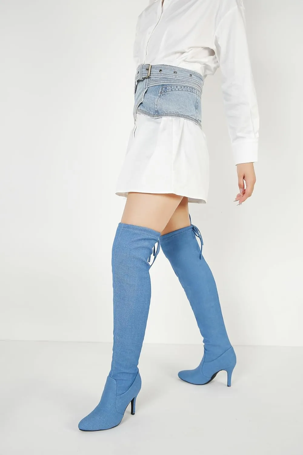LIURUIJIA Women's Pointed Toe Over The Knee Thigh High Boots Stiletto High Heel Long Stretch Pull On Sexy Fall Boots