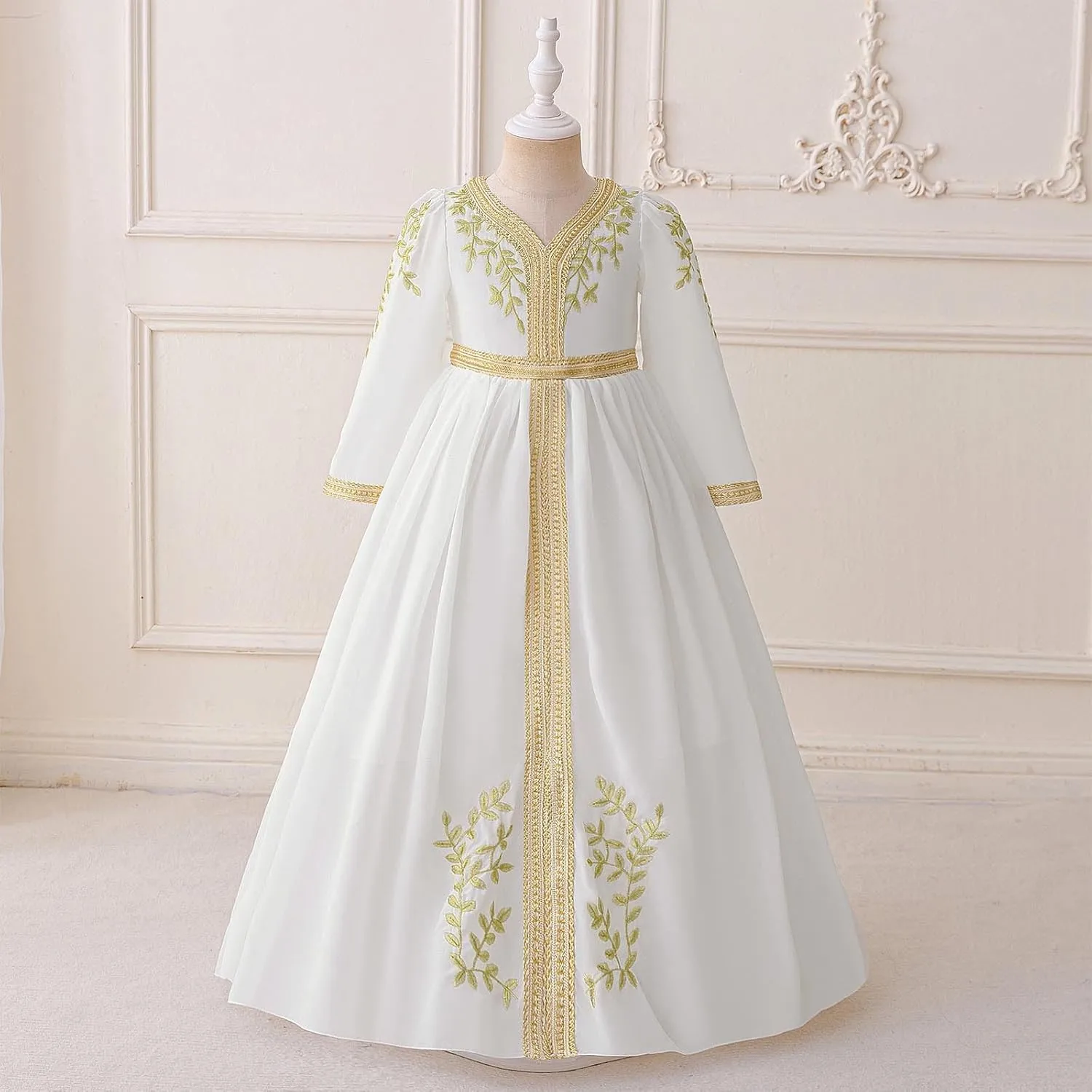 Lmdudan Muslim Girls Abaya Long Sleeve Prayer Dress Middle East Muslim Dubai Robe 2025 Ramadan Eid Eid Kaftan for 4-8 Years