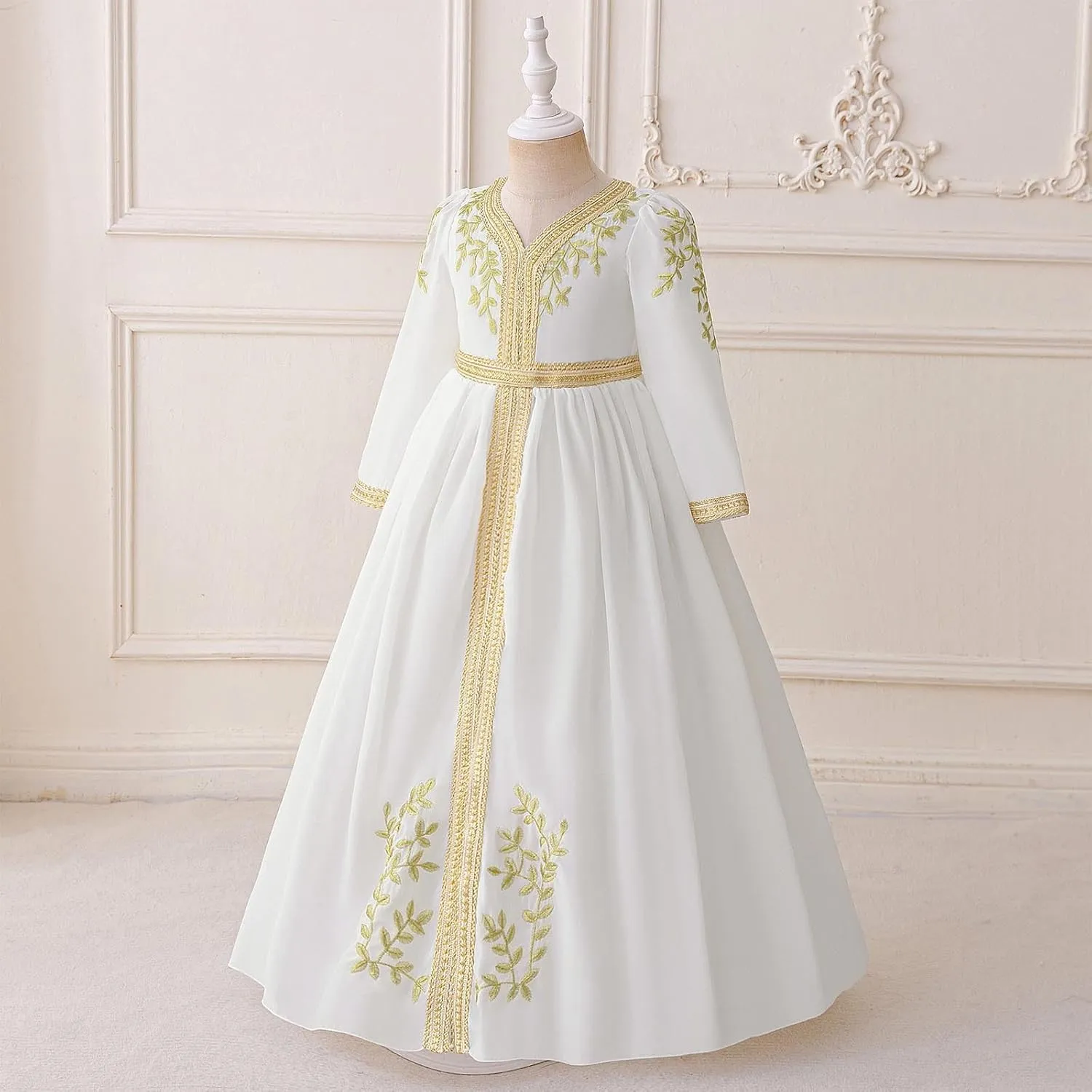 Lmdudan Muslim Girls Abaya Long Sleeve Prayer Dress Middle East Muslim Dubai Robe 2025 Ramadan Eid Eid Kaftan for 4-8 Years