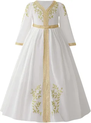 Lmdudan Muslim Girls Abaya Long Sleeve Prayer Dress Middle East Muslim Dubai Robe 2025 Ramadan Eid Eid Kaftan for 4-8 Years