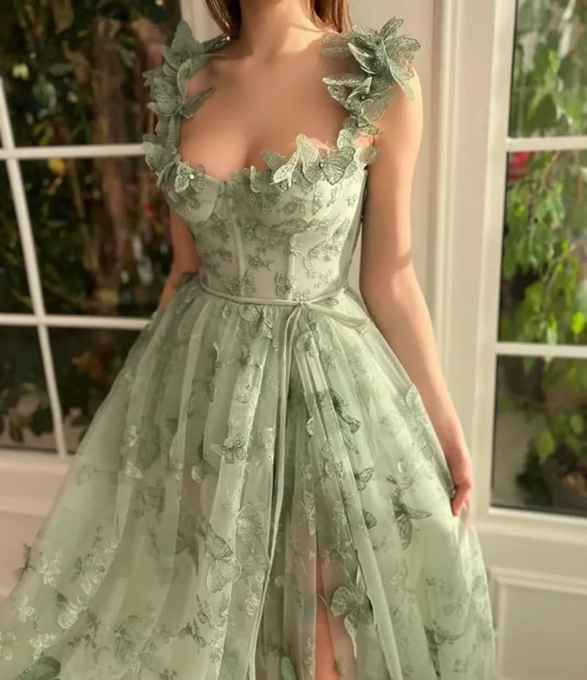 Long 3D Butterflies Dress Tulle Prom Dress for Women Lace Formal Evening Dresses