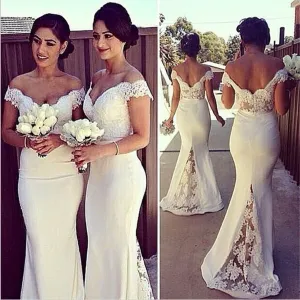 Long Bridesmaid Lace Stitching Tail Evening Dress