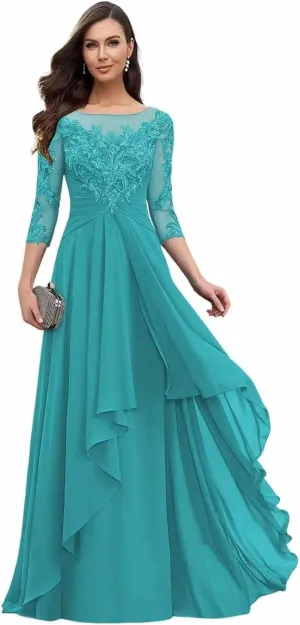 Long Mother of The Bride Dresses for Wedding Beach 3/4 Long Sleeves Sparkly Lace Formal Dress for Women 2025
