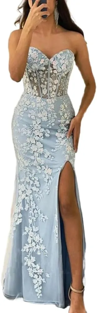 Long Prom Dress Mermaid Sheath Sweetheart Appliques lace Formal Dresses for Women