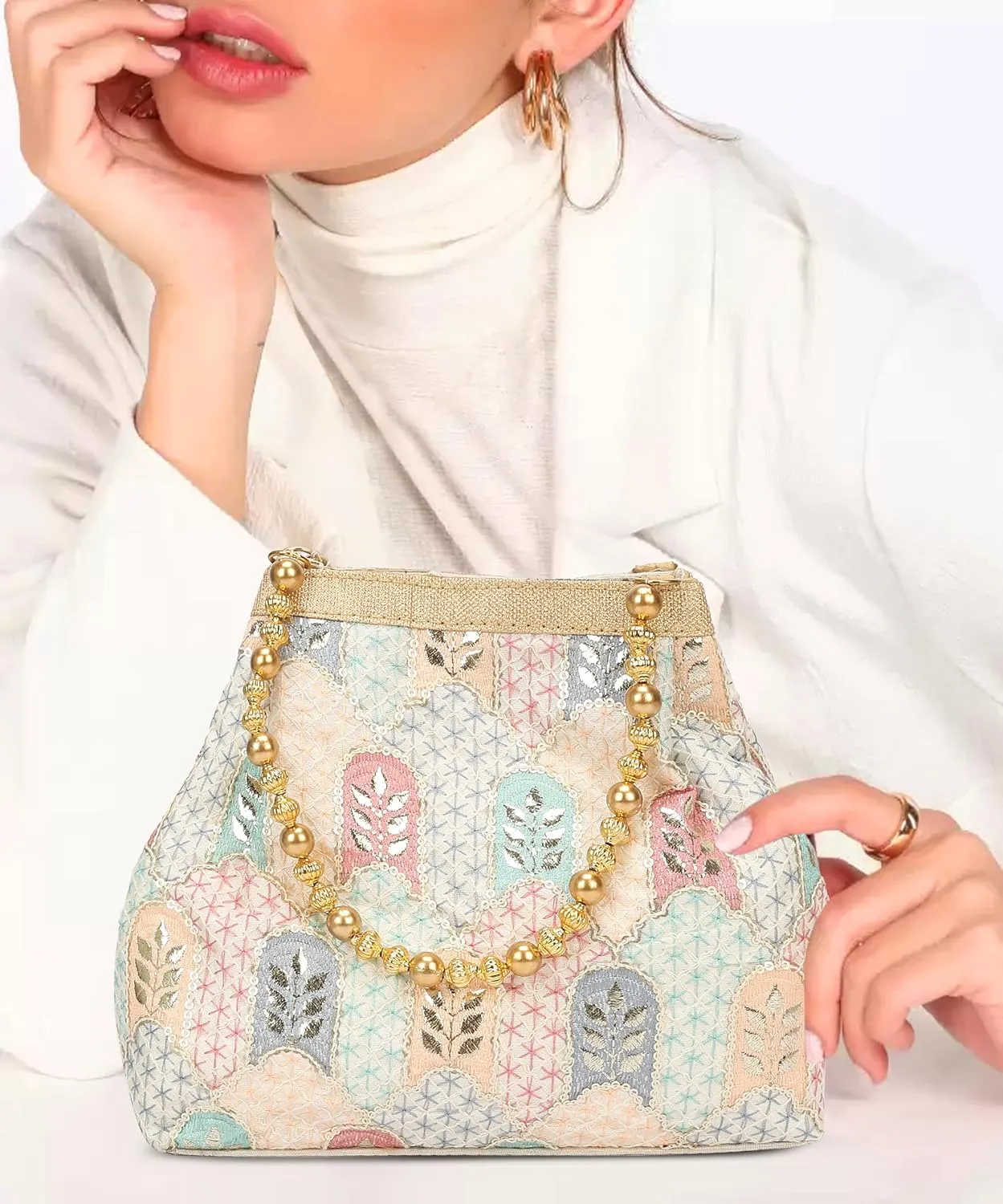 LONGING TO BUY Indian Ethnic Potli Handbag, Embroidered Evening Bag