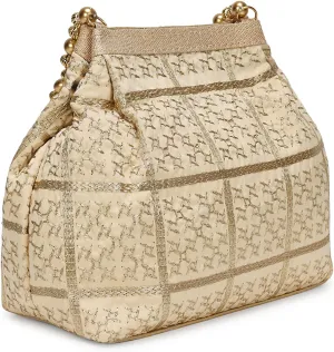 LONGING TO BUY Potli Bags for Women Embroidered Evening Purses with Gold Pearl Handle, Indian Women Potli Bags for Wedding