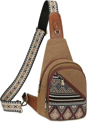 Love Deliver Small Sling Bag, Canvas Crossbody Boho Sling Backpack ─ Detachable Strap