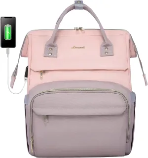 LOVEVOOK Laptop Backpack for Women Fashion Business Computer Backpacks Travel Bags Purse Doctor Nurse Work Backpack with USB Port, Fits 15.6-Inch Laptop Pink-Taro Purple