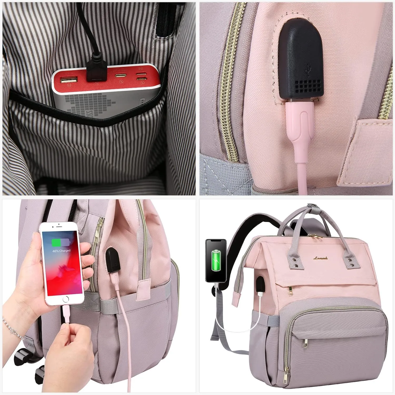 LOVEVOOK Laptop Backpack for Women Fashion Business Computer Backpacks Travel Bags Purse Doctor Nurse Work Backpack with USB Port, Fits 15.6-Inch Laptop Pink-Taro Purple