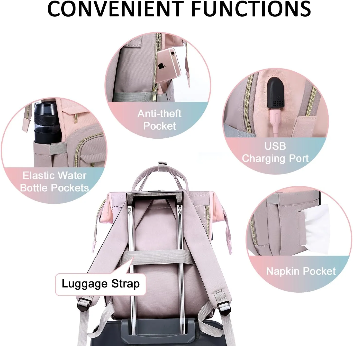 LOVEVOOK Laptop Backpack for Women Fashion Business Computer Backpacks Travel Bags Purse Doctor Nurse Work Backpack with USB Port, Fits 15.6-Inch Laptop Pink-Taro Purple
