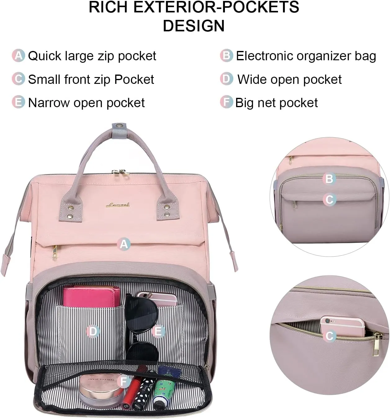 LOVEVOOK Laptop Backpack for Women Fashion Business Computer Backpacks Travel Bags Purse Doctor Nurse Work Backpack with USB Port, Fits 15.6-Inch Laptop Pink-Taro Purple