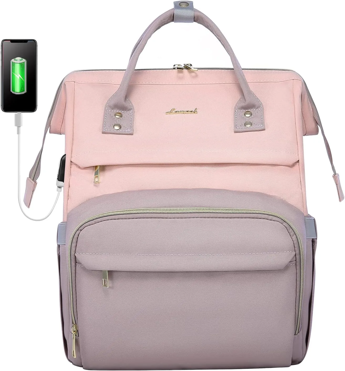 LOVEVOOK Laptop Backpack for Women Fashion Business Computer Backpacks Travel Bags Purse Doctor Nurse Work Backpack with USB Port, Fits 15.6-Inch Laptop Pink-Taro Purple